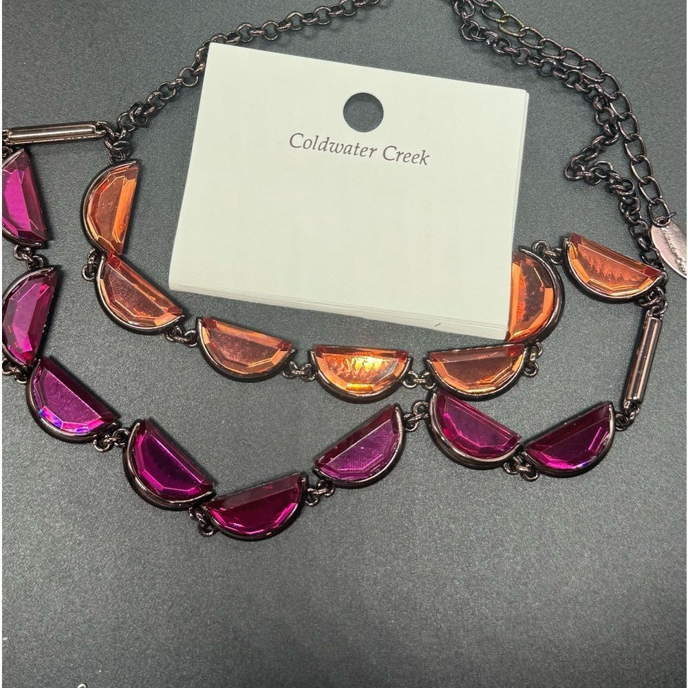 Coldwater Creek Double Strand Gemstone Crescent Shaped Statement Necklace NWT